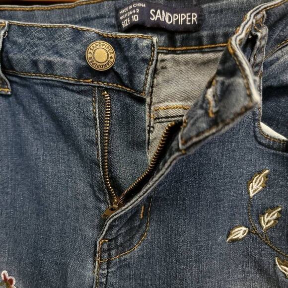 Sandpiper Embroidered Jeans Blue Denim Womens Size 10 Skinny Pants Floral Flower - Picture 5 of 5